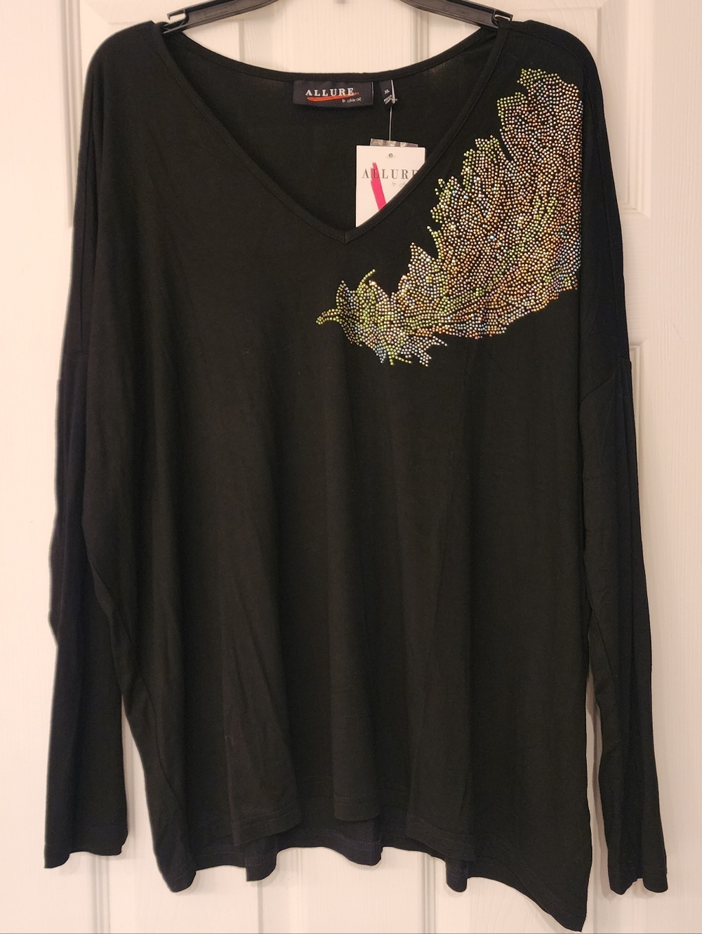 ALLURE Women's Embellished Vneck Top In Black Size XL - Picture 2 of 9